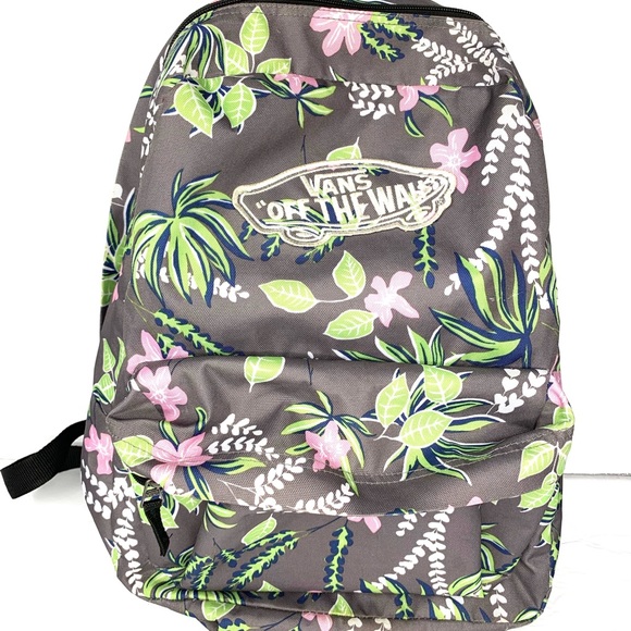 vans realm backpack in cream hawaiian print
